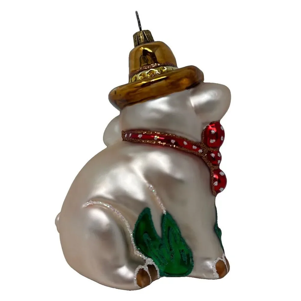 VTG Whitehurst Imports Glass Cowboy Pig German Christmas Ornament Tannenbaum Cap